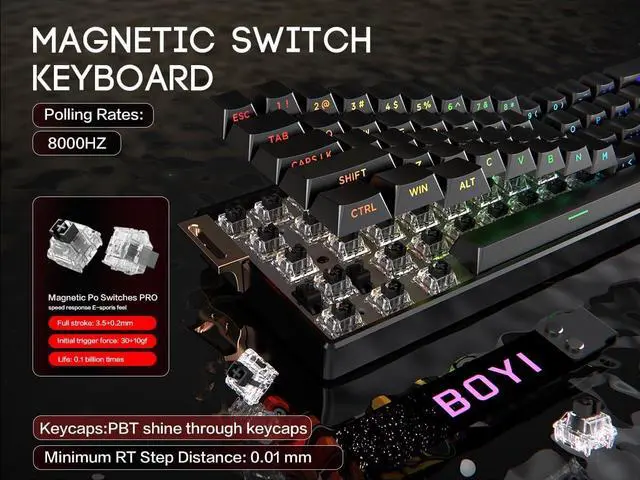 Alt view image 2 of 7 - FKZ X BOYI 66Pro-Flash Magnetic Switch Aluminum Gaming Keyboard,60% Hall Effect Rapid Trigger Adjustable Actuation Custom RGB USB-C Wired Mechanical Keyboard with Backlit Side Printed Keycaps