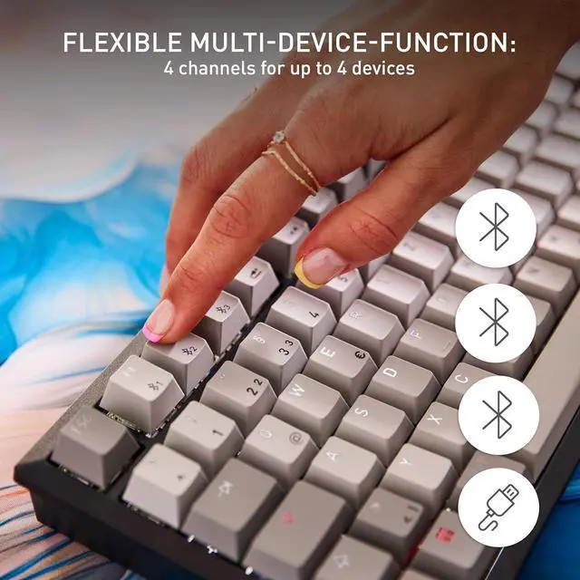 Alt view image 5 of 7 - Cherry KW 300 MX Black Mechanical Keyboard | Compact hot-swappable | Sound-Proofed housing | Multi Connection | MX2A Silent Red Switches