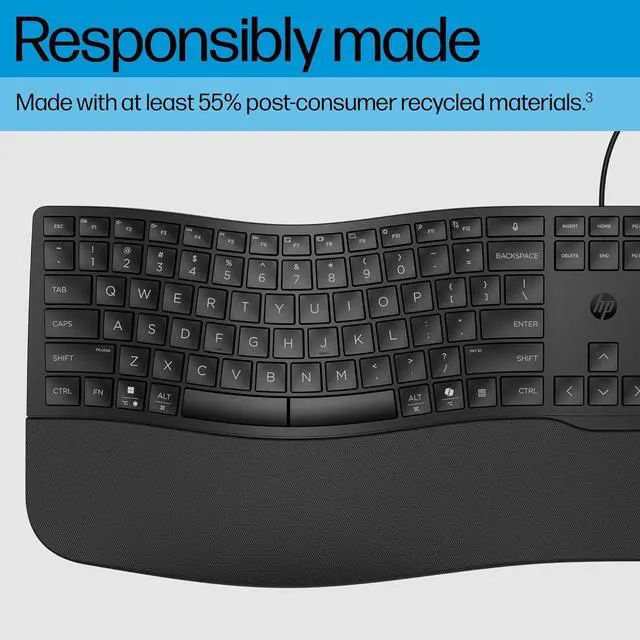 Alt view image 5 of 7 - HP 480 Comfort Wired Keyboard - Plug & Play Keyboard, Connect to PC or Laptop with USB-A Cable - Windows, MacOS, & ChromeOS Compatible - 3 Adjustable Angles & 23 Programmable Keys Responsibly Made