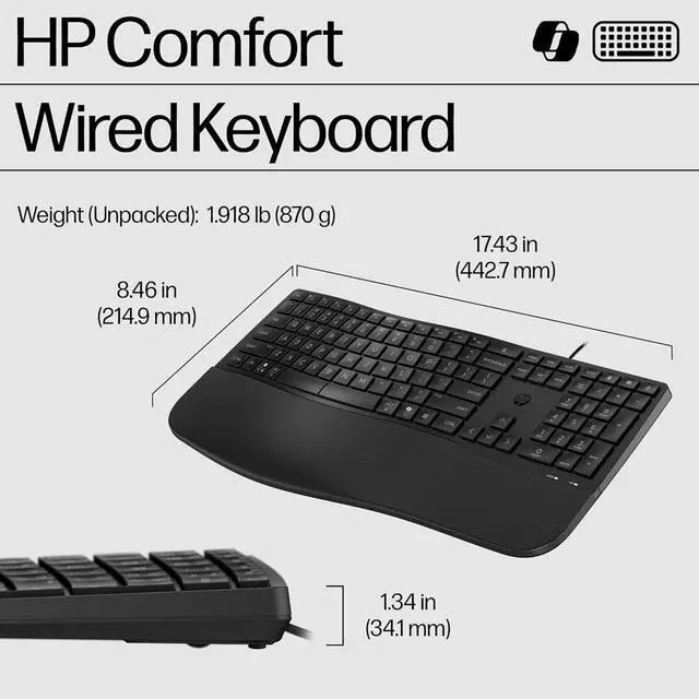 Alt view image 6 of 7 - HP 480 Comfort Wired Keyboard - Plug & Play Keyboard, Connect to PC or Laptop with USB-A Cable - Windows, MacOS, & ChromeOS Compatible - 3 Adjustable Angles & 23 Programmable Keys Responsibly Made