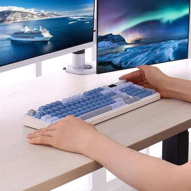 Alt view image 7 of 7 - iRocks K85R Wireless RGB Backlit Mechanical Gaming Keyboard with LCD Display, Hot-Swappable Pre-lubed Brown Switches, 98 PBT Keys, USB-C Detachable Cable (Aurora Blue, Bubble Switch)