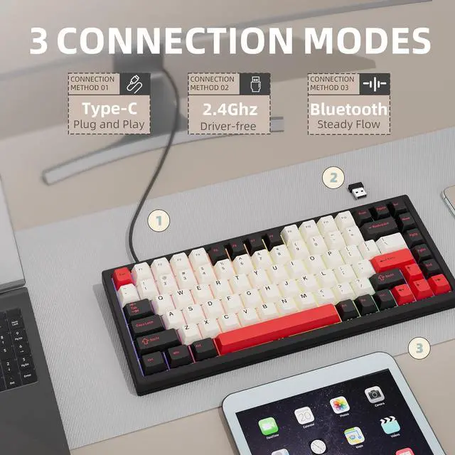 Alt view image 2 of 7 - 75% Wireless Gaming Keyboard RGB Triple Mode Hot Swappable Mechanical Keyboard PBT Keys Gasket Creamy Custom Keyboard Quiet White Switch for Win/MAC