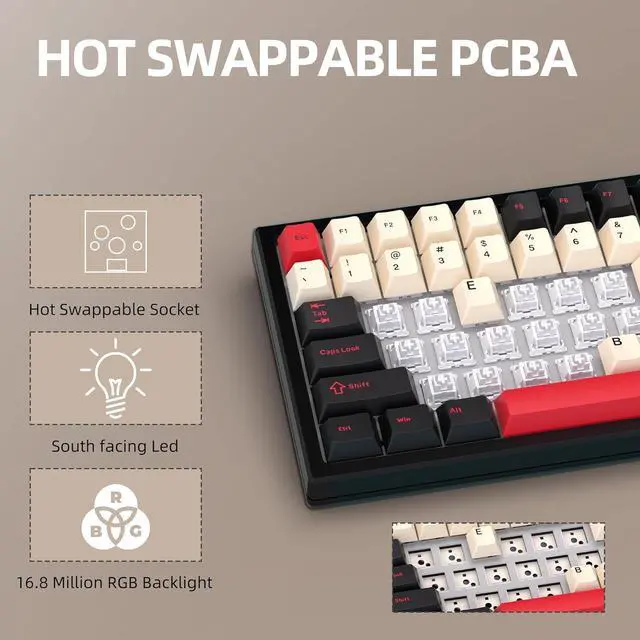 Alt view image 4 of 7 - 75% Wireless Gaming Keyboard RGB Triple Mode Hot Swappable Mechanical Keyboard PBT Keys Gasket Creamy Custom Keyboard Quiet White Switch for Win/MAC