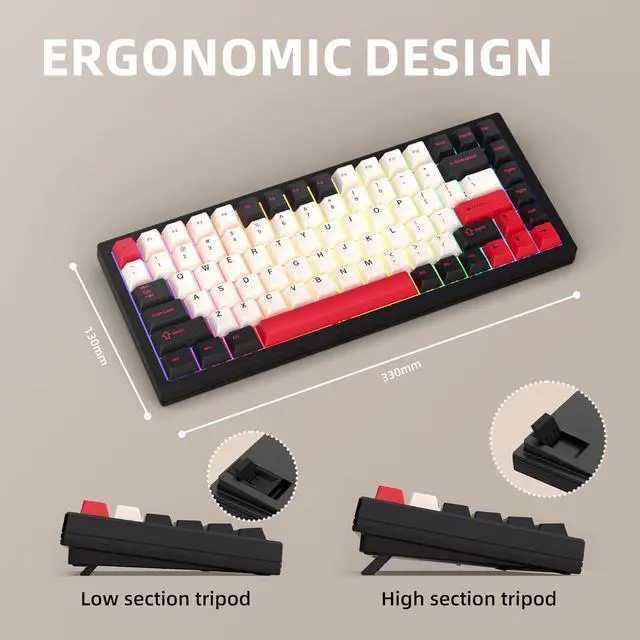 Alt view image 5 of 7 - 75% Wireless Gaming Keyboard RGB Triple Mode Hot Swappable Mechanical Keyboard PBT Keys Gasket Creamy Custom Keyboard Quiet White Switch for Win/MAC