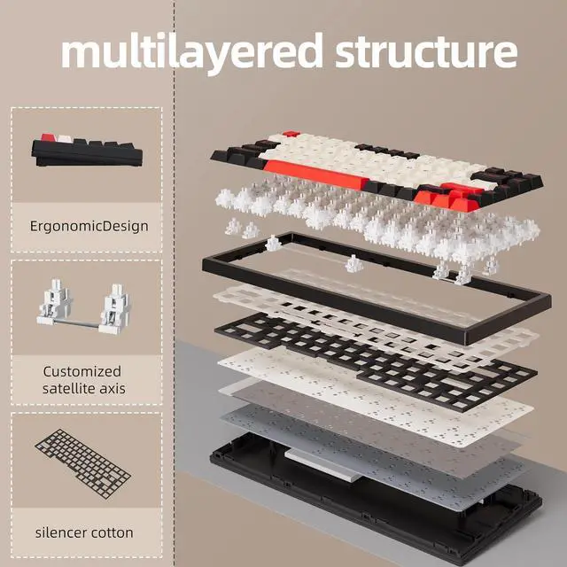 Alt view image 7 of 7 - 75% Wireless Gaming Keyboard RGB Triple Mode Hot Swappable Mechanical Keyboard PBT Keys Gasket Creamy Custom Keyboard Quiet White Switch for Win/MAC