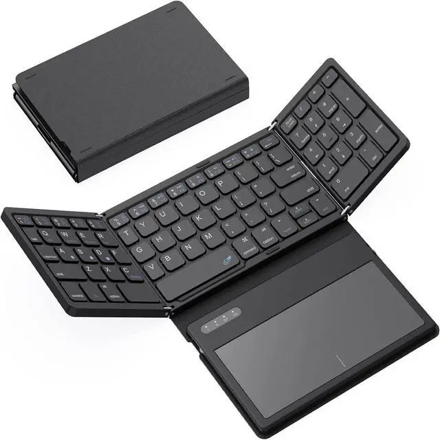 Main image of Docooler Foldable Bluetooth Keyboard, Portable Full Size Folding Keyboard with Touchpad, Business Travel Folding Wireless Keyboard with One Key Switching Device for Home, Work, Travel, Study - Black