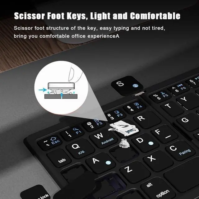Alt view image 6 of 7 - Docooler Foldable Bluetooth Keyboard, Portable Full Size Folding Keyboard with Touchpad, Business Travel Folding Wireless Keyboard with One Key Switching Device for Home, Work, Travel, Study - Black