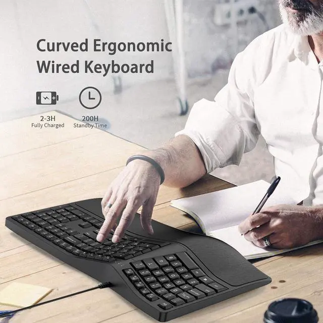 Alt view image 2 of 7 - Curved Wired Keyboard, K9 Ergonomic Wired Keyboard, 110 Keys with Number Mute Keyboards for PC/Desktop/Laptop/Windows/PC Mac/Business Office (Black)