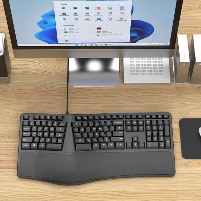 Alt view image 5 of 7 - Curved Wired Keyboard, K9 Ergonomic Wired Keyboard, 110 Keys with Number Mute Keyboards for PC/Desktop/Laptop/Windows/PC Mac/Business Office (Black)