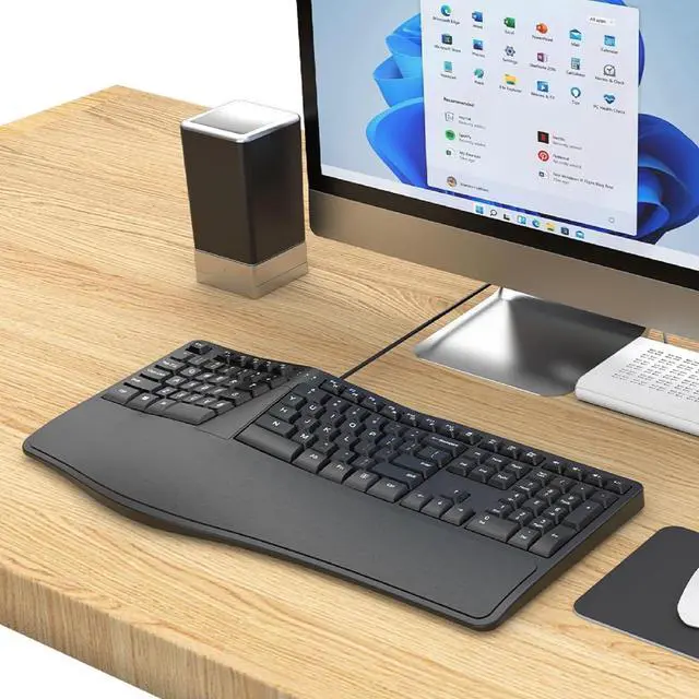 Alt view image 6 of 7 - Curved Wired Keyboard, K9 Ergonomic Wired Keyboard, 110 Keys with Number Mute Keyboards for PC/Desktop/Laptop/Windows/PC Mac/Business Office (Black)