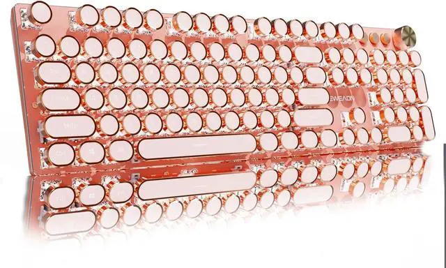 Main image of V20 Typewriter Keyboard Wireless, 104 Keys Typewriter Style Mechanical with White Backlit, Media Knob, Pink Switch 2.4G/Bluetooth/USB-C Wired Retro Full Size Keyboard for Windows/Mac/PC-Pink