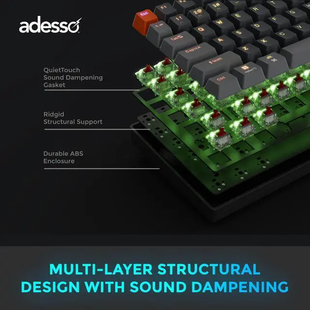 Alt view image 4 of 7 - Adesso EasyTouch 1200 Wired/Wireless/Bluetooth Mechanical Keyboard, RGB Illuminated, Multi-OS, QMK/VIA Customizable, Hot Swappable, Red Switch, Copilot AI Hotkey, USB-C, 4000mAh Battery