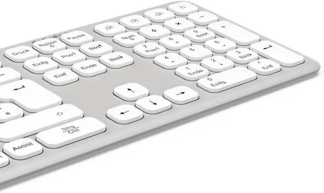 Alt view image 3 of 5 - Hama Wireless Keyboard (Multi Device Keyboard with Radio/Bluetooth for PC, Smartphone, Tablet, Full Format, Battery, Silent Scissor Keys, Multimedia Keys, German QWERTZ Layout) White