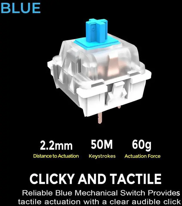 Alt view image 4 of 7 - Adesso EasyTouch 610 Mechanical Compact Keyboard with Copilot Hotkey, Blue Switches, Wired USB, Multimedia Keys, and Large Print for Enhanced Visibility | Compatible with Windows, macOS, Linux