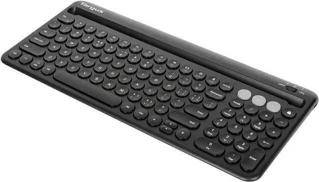 Main image of Targus Multi-Device Bluetooth Keyboard with Tablet/Phone Cradle - Compatible with Chrome OS, Windows, macOS, iOS, and Android, Black (AKB867US)