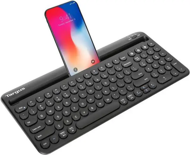 Alt view image 2 of 6 - Targus Multi-Device Bluetooth Keyboard with Tablet/Phone Cradle - Compatible with Chrome OS, Windows, macOS, iOS, and Android, Black (AKB867US)