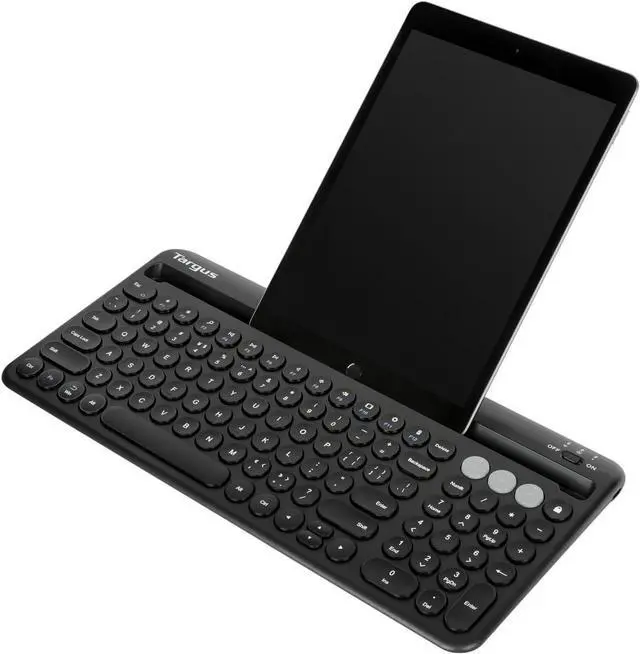 Alt view image 3 of 6 - Targus Multi-Device Bluetooth Keyboard with Tablet/Phone Cradle - Compatible with Chrome OS, Windows, macOS, iOS, and Android, Black (AKB867US)