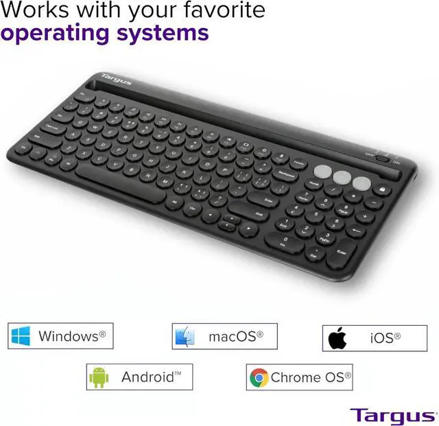 Alt view image 6 of 6 - Targus Multi-Device Bluetooth Keyboard with Tablet/Phone Cradle - Compatible with Chrome OS, Windows, macOS, iOS, and Android, Black (AKB867US)