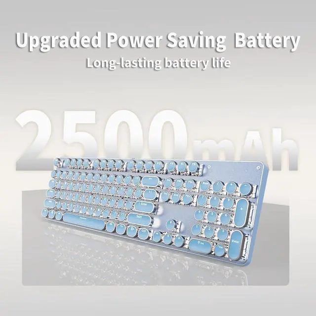 Alt view image 6 of 7 - TK950 104 Keys Aesthetic Typewriter Keyboards with White Backlit, Typewriter Keyboard Wireless Mechanical Keyboard, Blue Switch, Anti-Ghosting Bluetooth/2.4GHz/Wired Keyboards-Blue