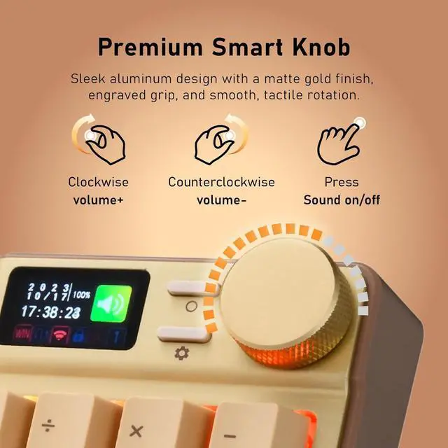Alt view image 4 of 7 - iRocks K85R Wireless RGB Backlit Mechanical Gaming Keyboard with LCD Display, Hot-Swappable Pre-lubed Brown Switches, 98 PBT Keys, USB-C Detachable Cable (Light Golden, Bubble Switch)