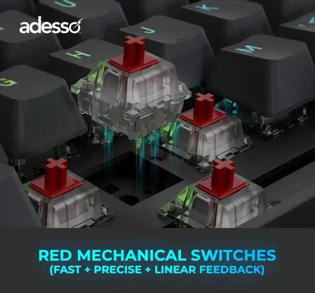 Alt view image 4 of 7 - ADESSO Easytouch 1300 Mechanical Keyboard RGB Illuminated Hot Swappable Red Switches Wired Wireless Bluetooth Gaming Keyboard with Copilot AI Hotkey for Windows Mac