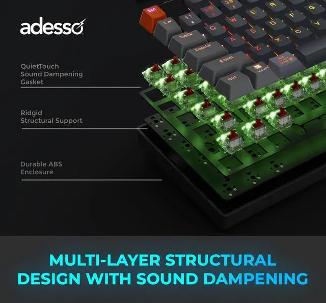 Alt view image 5 of 7 - ADESSO Easytouch 1300 Mechanical Keyboard RGB Illuminated Hot Swappable Red Switches Wired Wireless Bluetooth Gaming Keyboard with Copilot AI Hotkey for Windows Mac