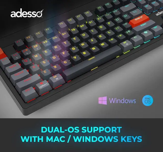 Alt view image 7 of 7 - ADESSO Easytouch 1300 Mechanical Keyboard RGB Illuminated Hot Swappable Red Switches Wired Wireless Bluetooth Gaming Keyboard with Copilot AI Hotkey for Windows Mac