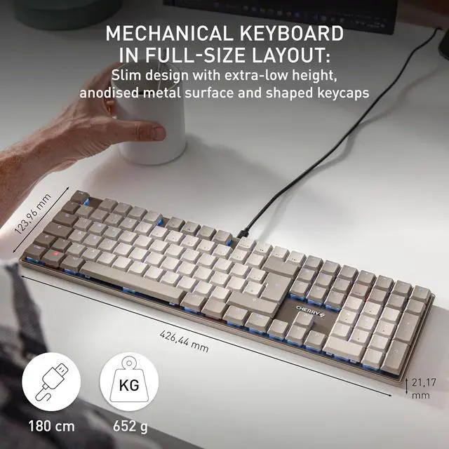 Alt view image 2 of 6 - CHERRY KC 500 MX LP, Mechanical Low-Profile Keyboard, German Layout (QWERTZ), Wired (USB-A), White Illumination, MX LP 2.0 IVORY Switches, Grey