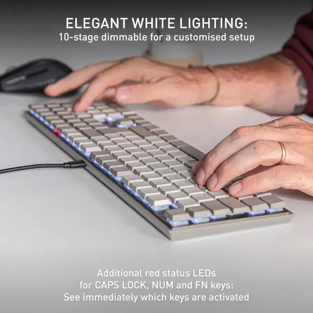 Alt view image 4 of 6 - CHERRY KC 500 MX LP, Mechanical Low-Profile Keyboard, German Layout (QWERTZ), Wired (USB-A), White Illumination, MX LP 2.0 IVORY Switches, Grey