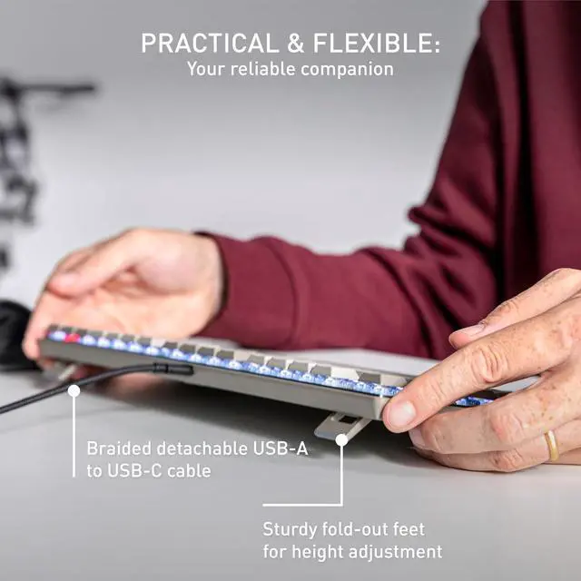 Alt view image 6 of 6 - CHERRY KC 500 MX LP, Mechanical Low-Profile Keyboard, German Layout (QWERTZ), Wired (USB-A), White Illumination, MX LP 2.0 IVORY Switches, Grey