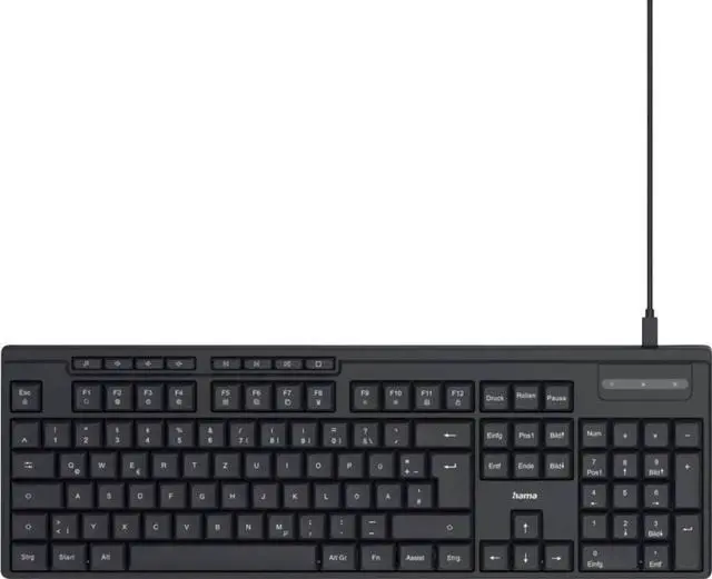 Main image of Hama CK-200 Wired Keyboard (USB Keyboard, Ergonomic Typing Feel, Quiet Keys, Removable Cable, German QWERTZ Layout, Multimedia Keys, Assist Key for AI Assistants) Black