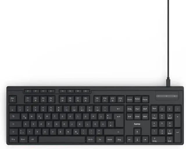 Alt view image 2 of 2 - Hama CK-200 Wired Keyboard (USB Keyboard, Ergonomic Typing Feel, Quiet Keys, Removable Cable, German QWERTZ Layout, Multimedia Keys, Assist Key for AI Assistants) Black