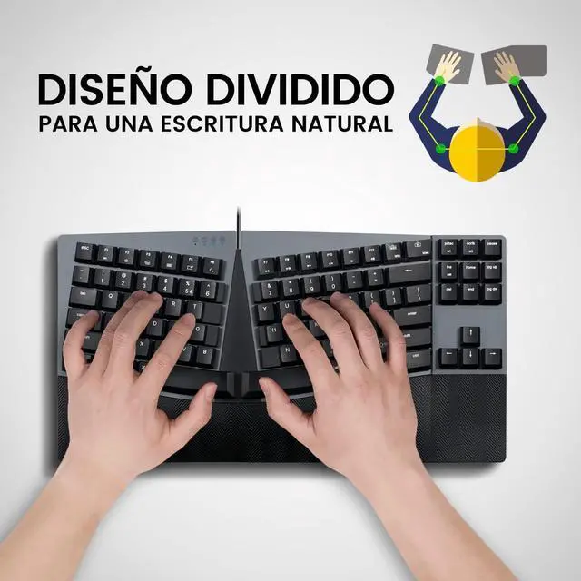Alt view image 2 of 7 - Perixx PERIBOARD-335BR ES Teclado compacto mecánico ergonómico con Cable - Interruptores táctiles marrones de perfil Bajo - Teclas programables - Teclado español con ñ