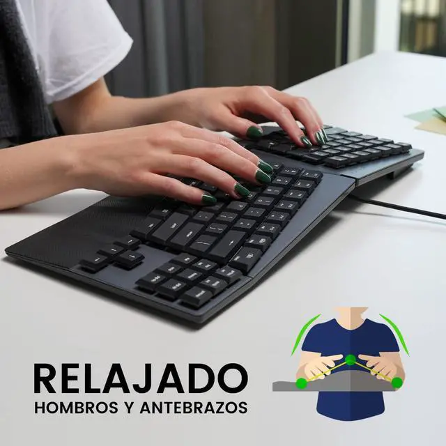 Alt view image 3 of 7 - Perixx PERIBOARD-335BR ES Teclado compacto mecánico ergonómico con Cable - Interruptores táctiles marrones de perfil Bajo - Teclas programables - Teclado español con ñ