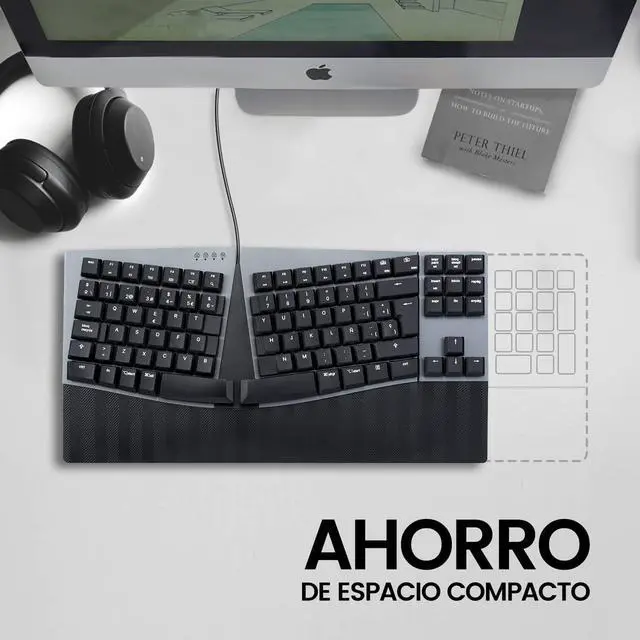 Alt view image 7 of 7 - Perixx PERIBOARD-335BR ES Teclado compacto mecánico ergonómico con Cable - Interruptores táctiles marrones de perfil Bajo - Teclas programables - Teclado español con ñ