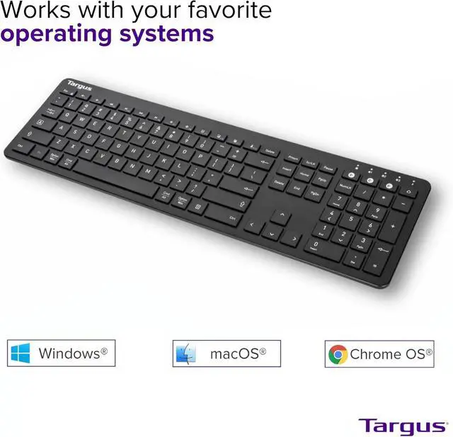 Alt view image 2 of 4 - Targus Full-Size Multi-Device Bluetooth Keyboard - Compatible with Chrome OS, Windows, macOS, iOS, and Android (AKB864US)