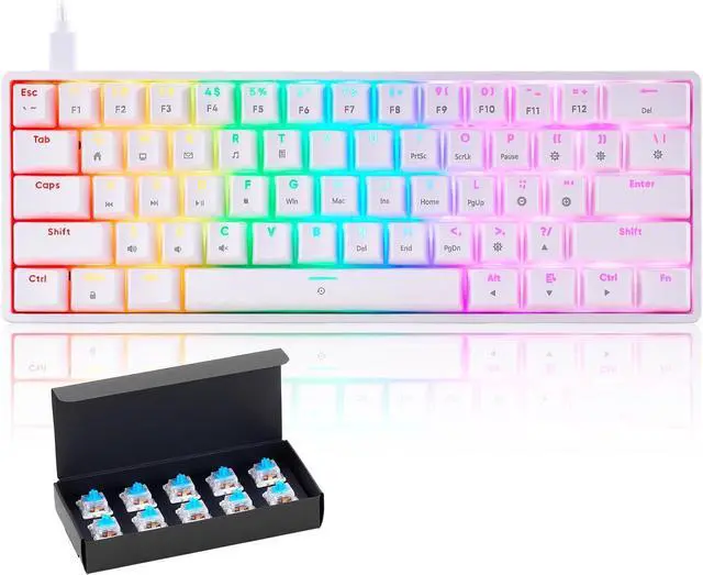 Main image of Mechanical 60% Keyboard RGB 1680M Color Backlit Compact Mini 61 Key Blue Switch Portable Keypad Compatible with Windows iMac Laptop PC Computer Office Gamer(White)