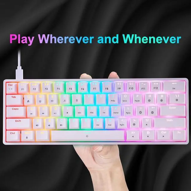 Alt view image 5 of 7 - Mechanical 60% Keyboard RGB 1680M Color Backlit Compact Mini 61 Key Blue Switch Portable Keypad Compatible with Windows iMac Laptop PC Computer Office Gamer(White)