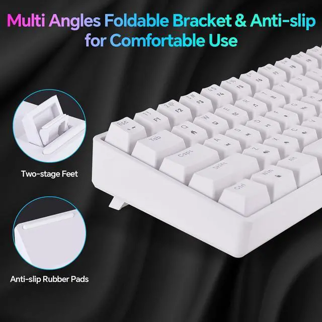 Alt view image 4 of 7 - Mechanical 60% Keyboard RGB 1680M Color Backlit Compact Mini 61 Key Blue Switch Portable Keypad Compatible with Windows iMac Laptop PC Computer Office Gamer(White)