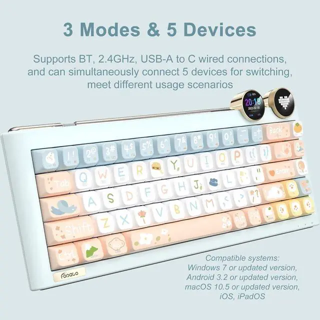 Alt view image 2 of 7 - D68 Gaming Keyboard, 68% RGB Hot Swappable Gasket Structure 3-Mode Mechanical Keyboard, 68 Keys Bluetooth Wireless Keyboard with Linear Switch, PBT Keycaps, Screen for Windows Mac (Green)
