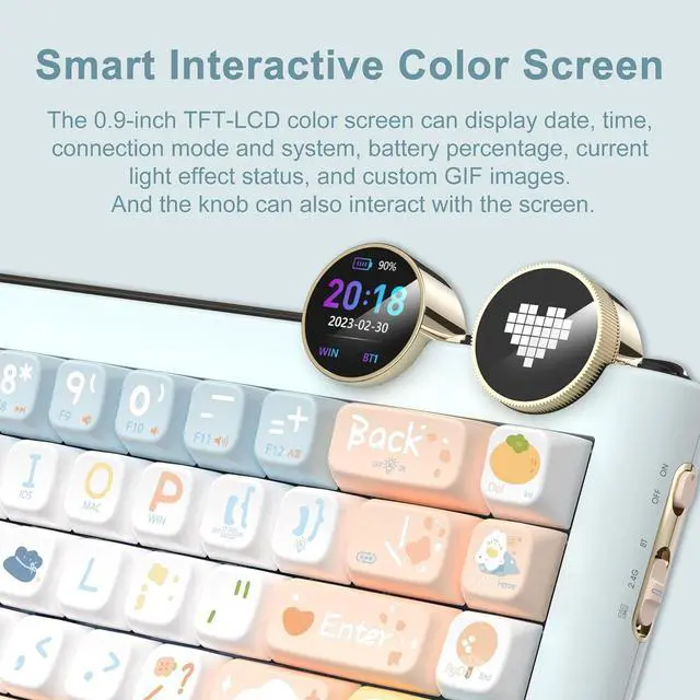 Alt view image 3 of 7 - D68 Gaming Keyboard, 68% RGB Hot Swappable Gasket Structure 3-Mode Mechanical Keyboard, 68 Keys Bluetooth Wireless Keyboard with Linear Switch, PBT Keycaps, Screen for Windows Mac (Green)