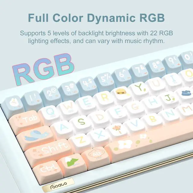 Alt view image 4 of 7 - D68 Gaming Keyboard, 68% RGB Hot Swappable Gasket Structure 3-Mode Mechanical Keyboard, 68 Keys Bluetooth Wireless Keyboard with Linear Switch, PBT Keycaps, Screen for Windows Mac (Green)