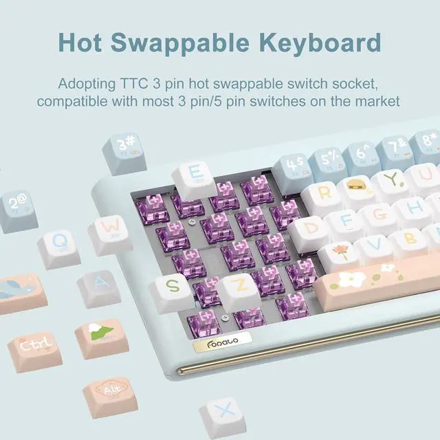 Alt view image 6 of 7 - D68 Gaming Keyboard, 68% RGB Hot Swappable Gasket Structure 3-Mode Mechanical Keyboard, 68 Keys Bluetooth Wireless Keyboard with Linear Switch, PBT Keycaps, Screen for Windows Mac (Green)