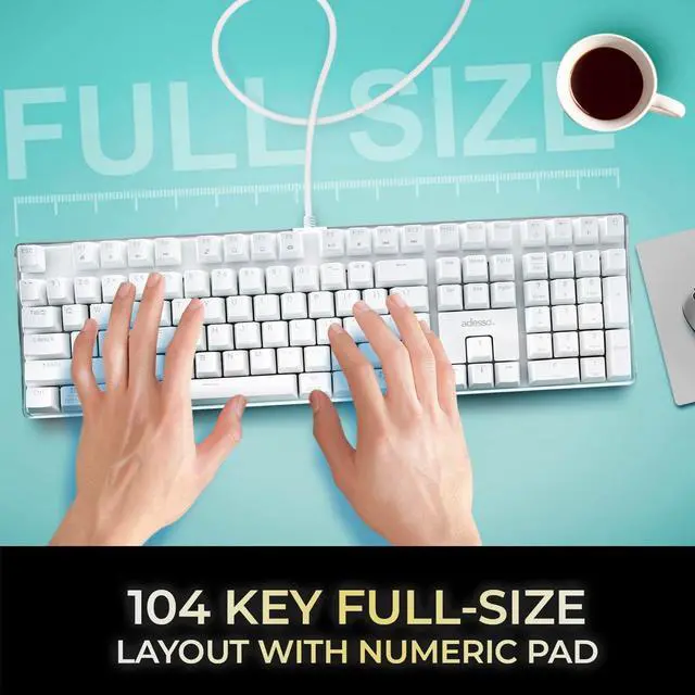 Alt view image 3 of 7 - Adesso AKB-680UW Mechanical Keyboard with Copilot AI Hotkey - Brown Switch, Multi-OS Compatible | Enhanced Productivity with Tactile and Quiet Feel and Multimedia Keys, White