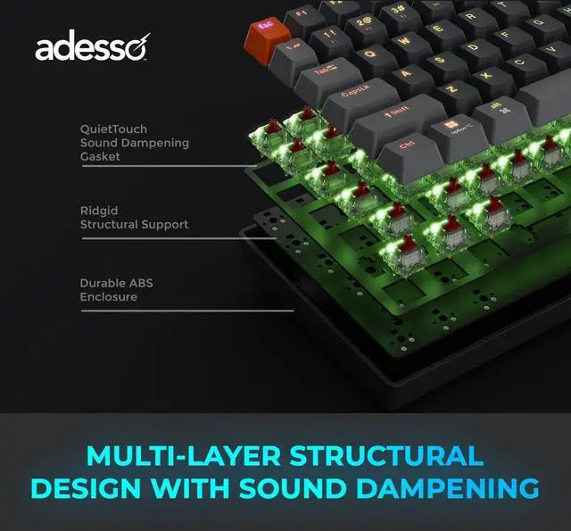 Alt view image 3 of 7 - ADESSO EasyTouch 1100 Wired/Wireless/Bluetooth Multi-OS Illuminated Mechanical VIA Compact Keyboard with Copilot Ai Hotkey