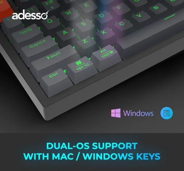Alt view image 4 of 7 - ADESSO EasyTouch 1100 Wired/Wireless/Bluetooth Multi-OS Illuminated Mechanical VIA Compact Keyboard with Copilot Ai Hotkey