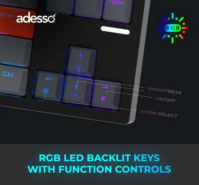 Alt view image 5 of 7 - ADESSO EasyTouch 1100 Wired/Wireless/Bluetooth Multi-OS Illuminated Mechanical VIA Compact Keyboard with Copilot Ai Hotkey