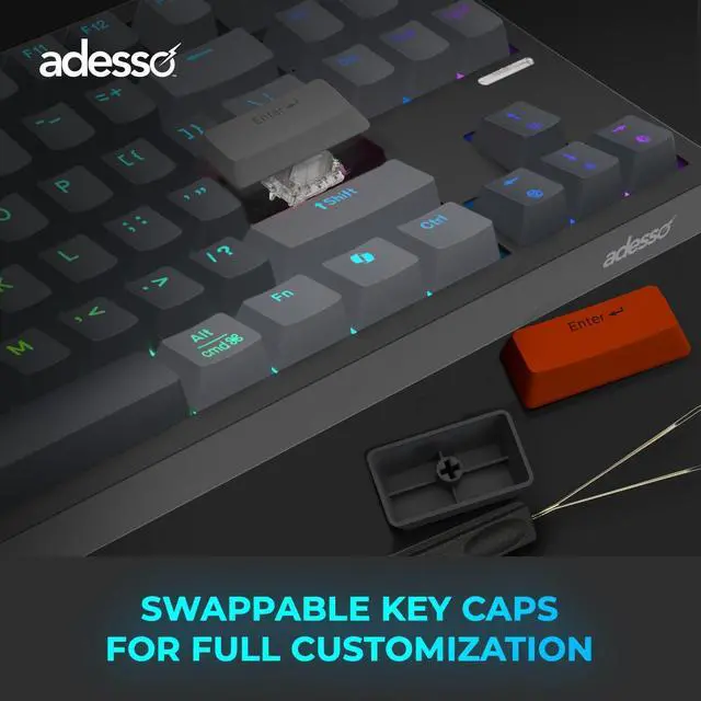 Alt view image 6 of 7 - ADESSO EasyTouch 1100 Wired/Wireless/Bluetooth Multi-OS Illuminated Mechanical VIA Compact Keyboard with Copilot Ai Hotkey