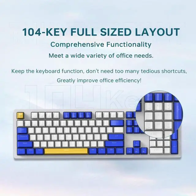 Alt view image 3 of 6 - Thunderobot K104 Wired Mechanical Keyboard, Full-Size 104-Key Layout, Perfect for Work and Gaming Hot-Swappable Sockets, Customizable RGB Backlighting, PBT Keycaps, Blue Whimsy