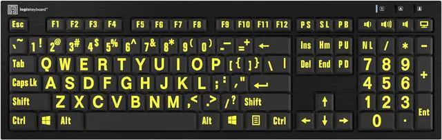 Main image of Logickeyboard XL Print nero Pc slim line yellow on black keyboard compatible with Windows XP, Vista, 7 - 10 -Part: LKBU-LPYB-BJPU-US